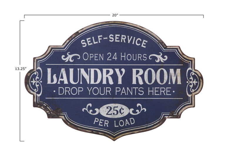 Metal Laundry Room Wall Sign with Distressed Finish, Blue image number 2