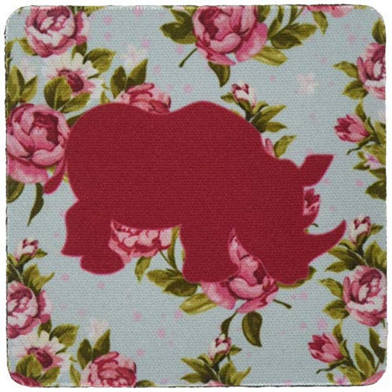 Caroline's Treasures BB1006-RS-BU-FC Rhinoceros Shabby Chic Blue Roses Foam Coasters (Set of 4), 3.5 H x 3.5 W, Multicolor