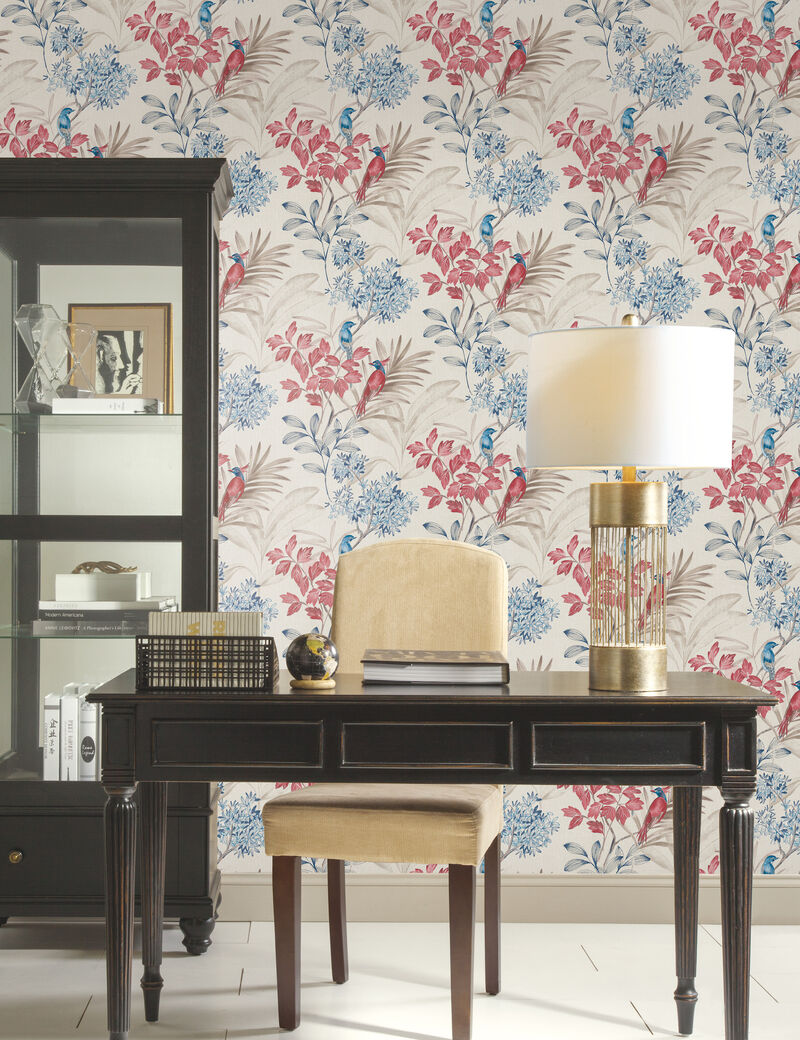 Handpainted Songbird Red & Blue Wallpaper image number 2