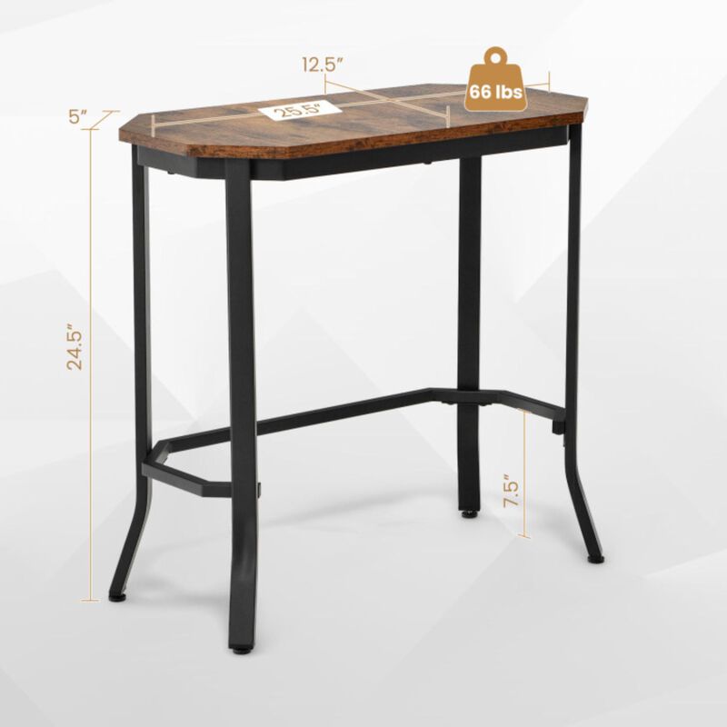 Hivvago Narrow End Table with Rustic Wood Grain and Stable Steel Frame