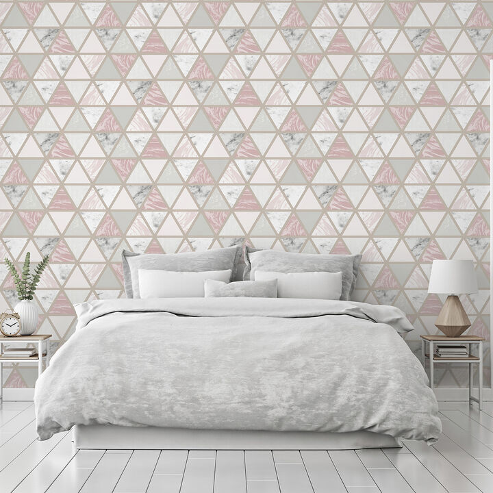 Marcy Pink Triangle Grid Wallpaper (Set of 2)
