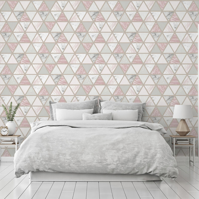 Marcy Pink Triangle Grid Wallpaper (Set of 2) image number 1