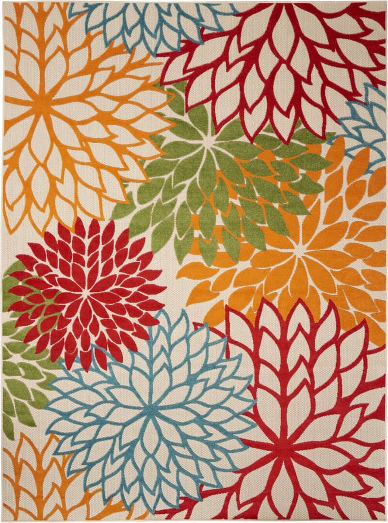 HomeRoots 6' X 9' Ivory Yellow Orange Green And Blue Floral Indoor Outdoor Area Rug image number 0