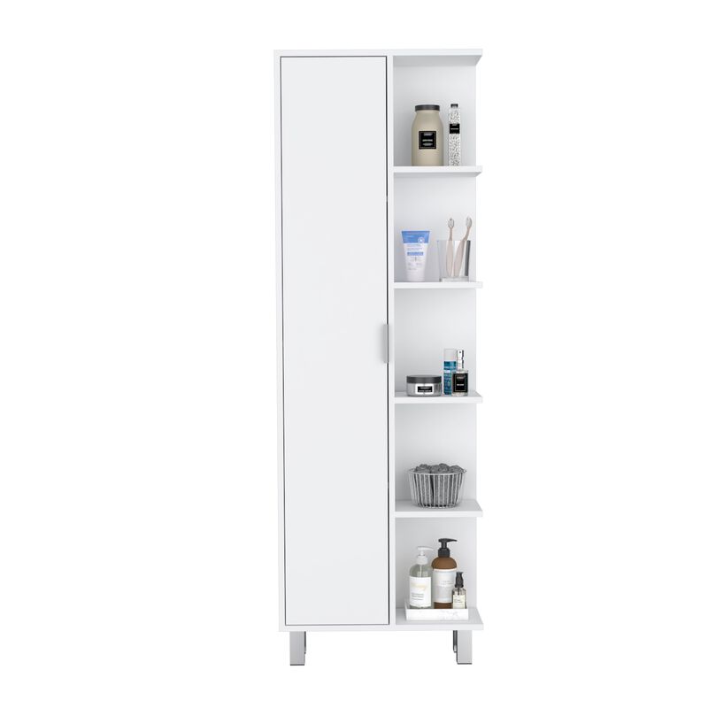 DEPOT E-SHOP Keller 63" H Linen Cabinet, with 1 door and 9 shelves, White,