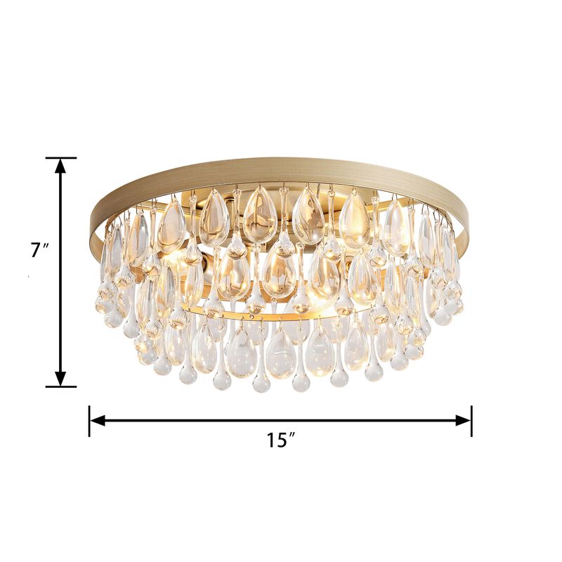 May Brushed Champagne Silver Crystal Teardrop 3-light Flush Mount image number 7