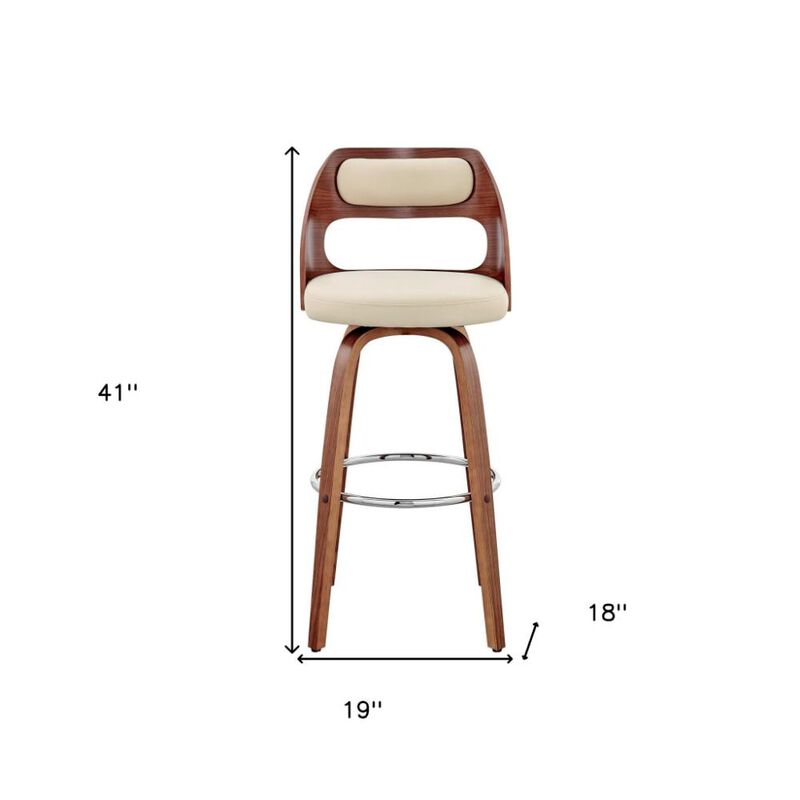 Hivvago 30 Inch Cream and Brown Faux Leather Swivel Bar Chair