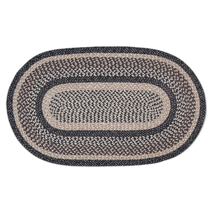 Earth Rugs C 9-93 Black + Tan Oval Braided Rug 27 X 45