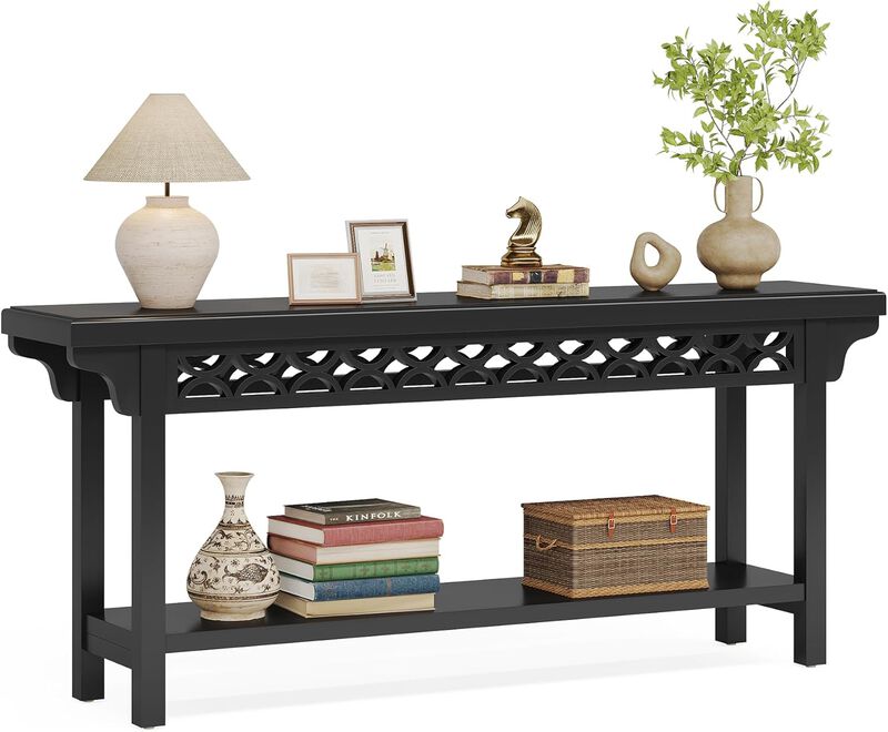 Narrow 70.8" Farmhouse Console Table with Wood Finish and Storage Shelf