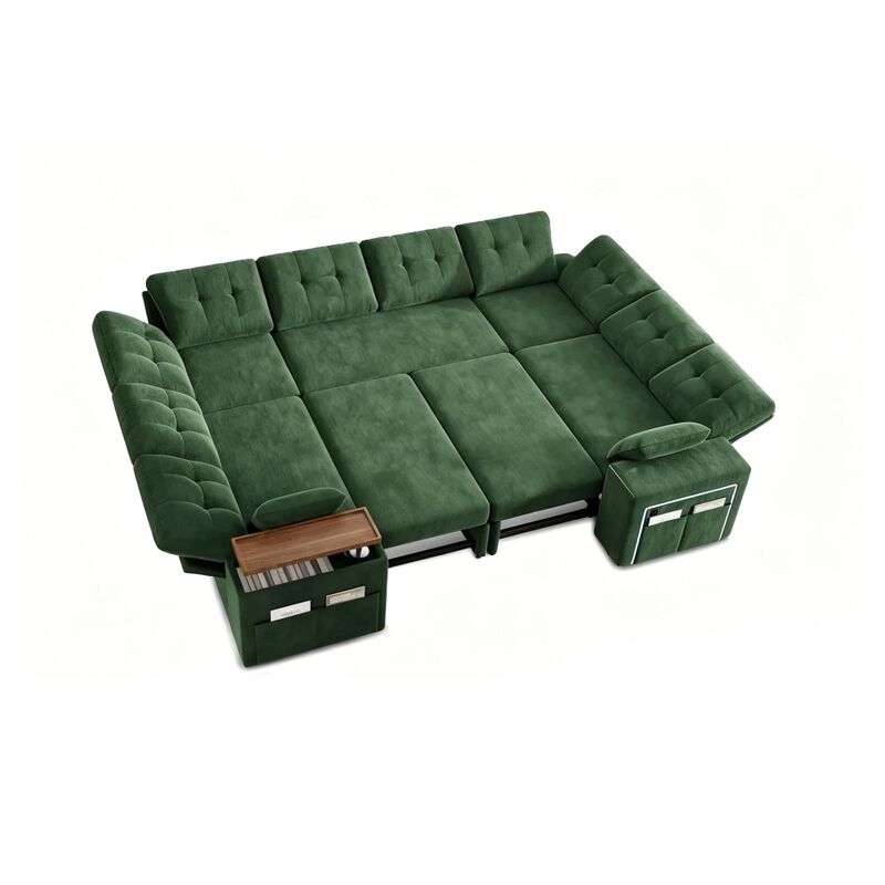 Vipbear 112" U-Shaped 8-Seat Modular Chenille Sectional Sleeper Sofa, Pull Out Bed Reclining Couch image number 0