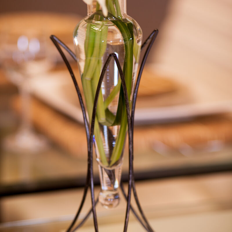 Amphora Vase on Half Moon Metal Stand