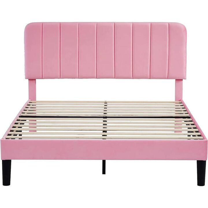 Hivvago Queen size Upholstered Platform Bed Frame with Headboard