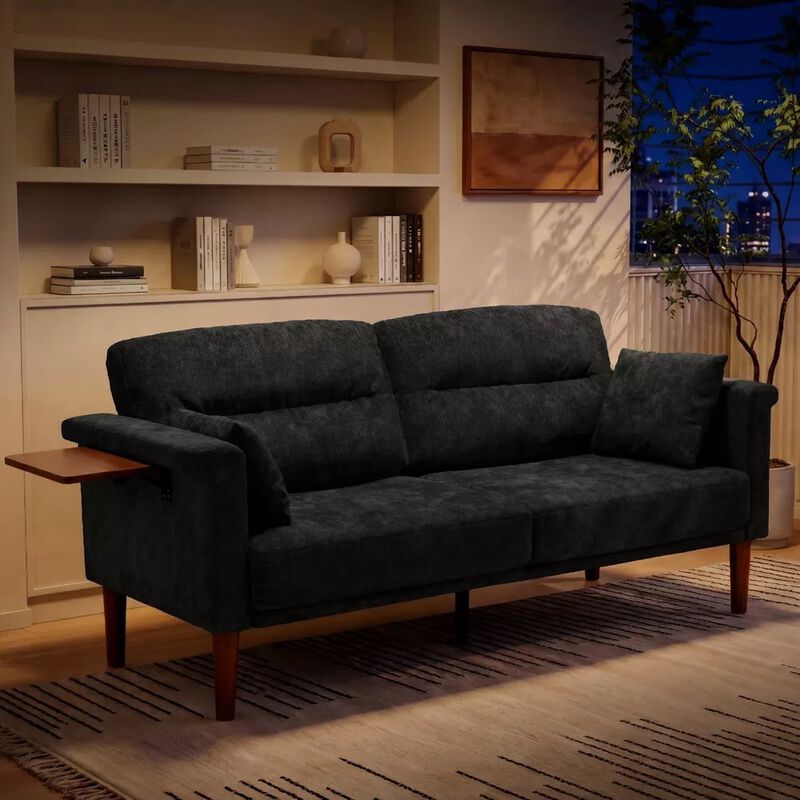 69" Chenille Loveseat Sofa with Foldable Side Tray Table image number 8