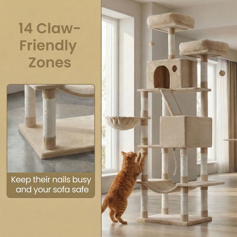 Large Cat Tree with Scratching Posts Hammock and Perches Indoor image number 3