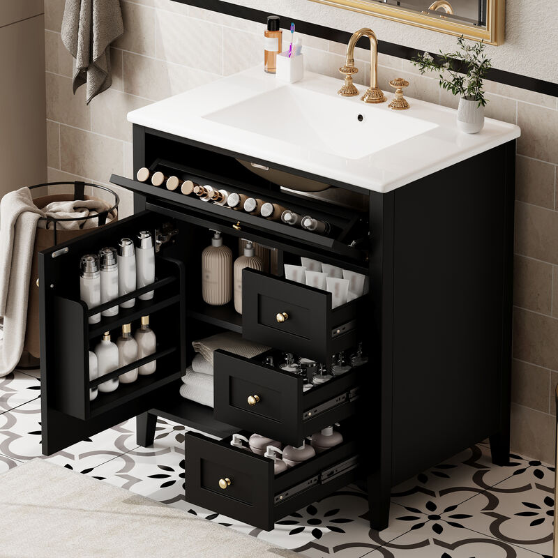 Merax Bathroom Storage Vanity with Left Adjustable Shelving Cabinet & 3 Right Smooth-Glide Drawers image number 3