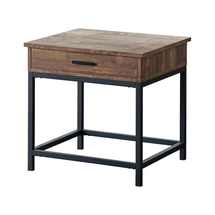 24 Inch Side End Table, Rectangular Tabletop, Single Drawer, Rustic Brown-Benzara