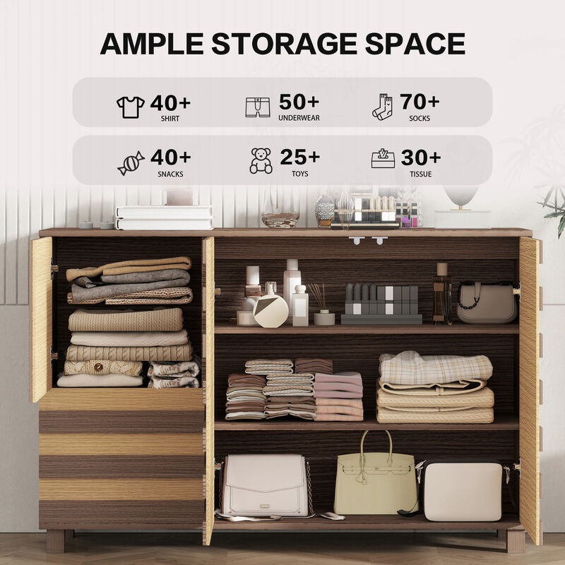 TATEUS 55" Buffet Sideboard Cabinet Storage - Versatile Kitchen Cabinet with Hand Carved Craftsmanship, 2 Drawers, 3 Doors & Adjustable Shelf