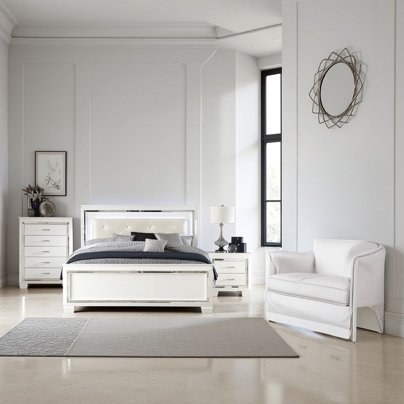 Alen 3 Pc Full Size Bedroom Set, Button Tufting, Mirror Trim, Black - Benzara