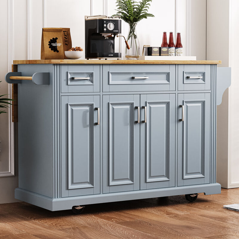 Merax Kitchen Island with Rubber Wood Drop Leaf