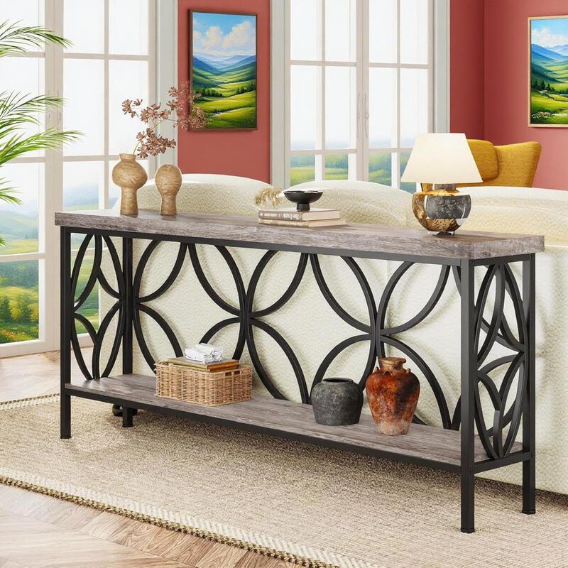 Long Wooden Console Table with Storage for Living Room or Entryway