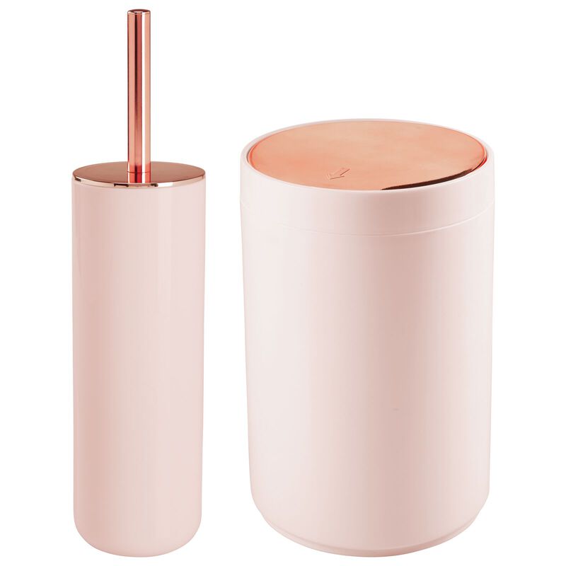 mDesign Toilet Bowl Brush and Wastebasket Combo - Set of 2 - Light Pink/Rose image number 1