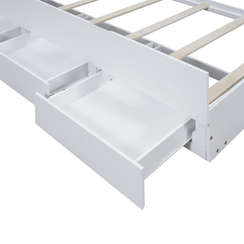 Merax White Platform Bed with LED Headboard, Trundle & Drawers image number 6