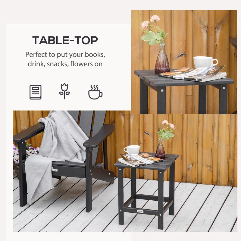 Patio Side Table, 18" Square Outdoor End Table, HDPE Plastic Tea Table for Adirondack Chair, Backyard or Lawn, Black