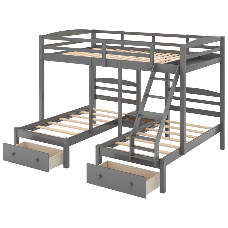 Full Over Twin & Twin Bunk Bed, Triple Bunk Bed With Drawers