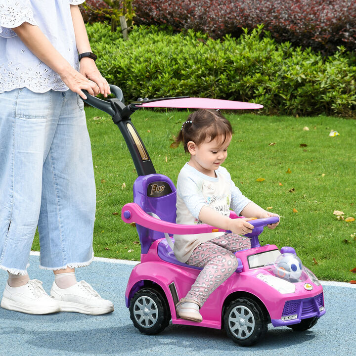 BreeBe 3 in 1 Push Car Sliding Car with Removable Handle, Music, Horn, Canopy, Safety Guardrail