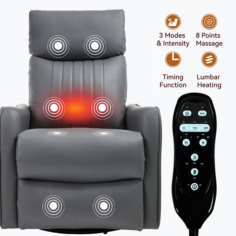 Faux Leather Manual Recliner Chair with Heat and Massage, Living Room Rocker and Swivel Chair image number 9