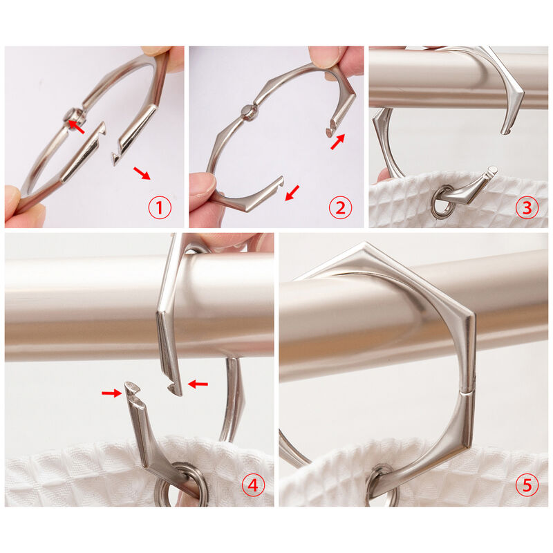 Rust-Proof Hexagon-Shaped Shower Curtain Hooks with Clasp Closure, Set of 12 image number 8