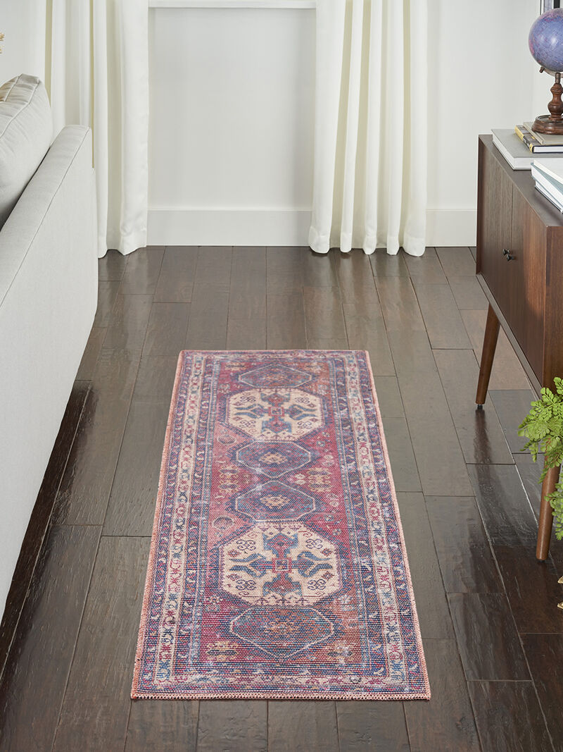 Machine Washable Series 1 SR105 Red/Navy 2' x 6' Rug