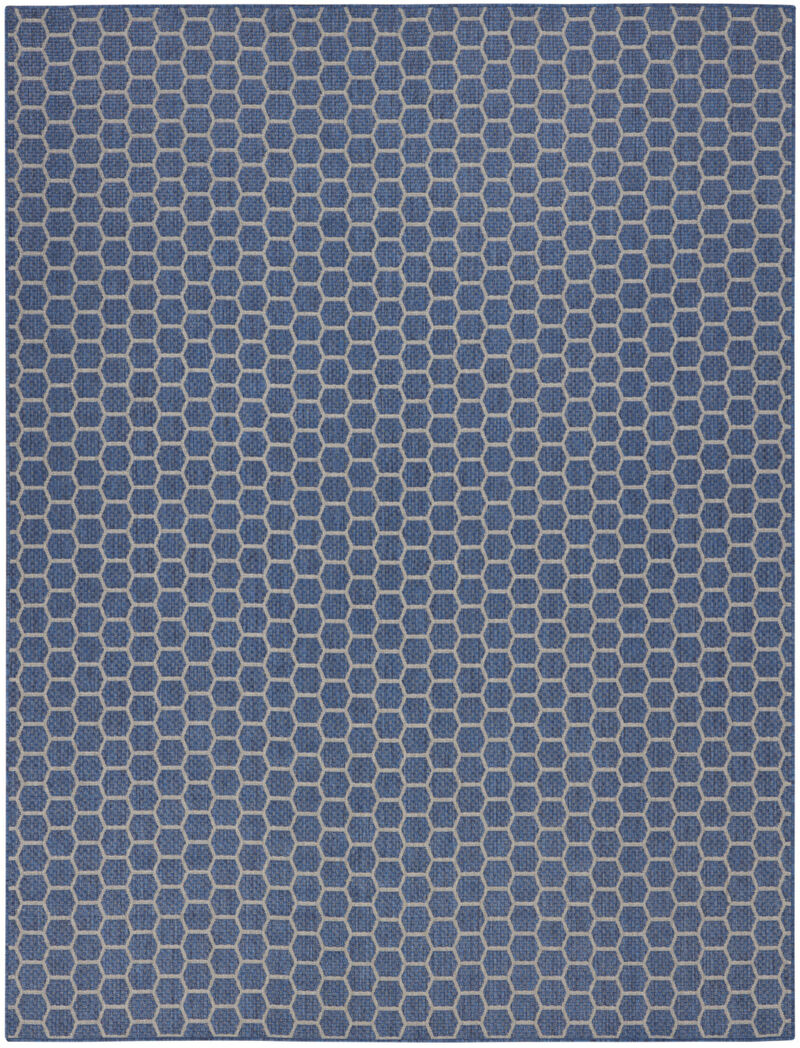 HomeRoots 9' X 12' Blue And Beige Geometric Indoor Outdoor Area Rug image number 2