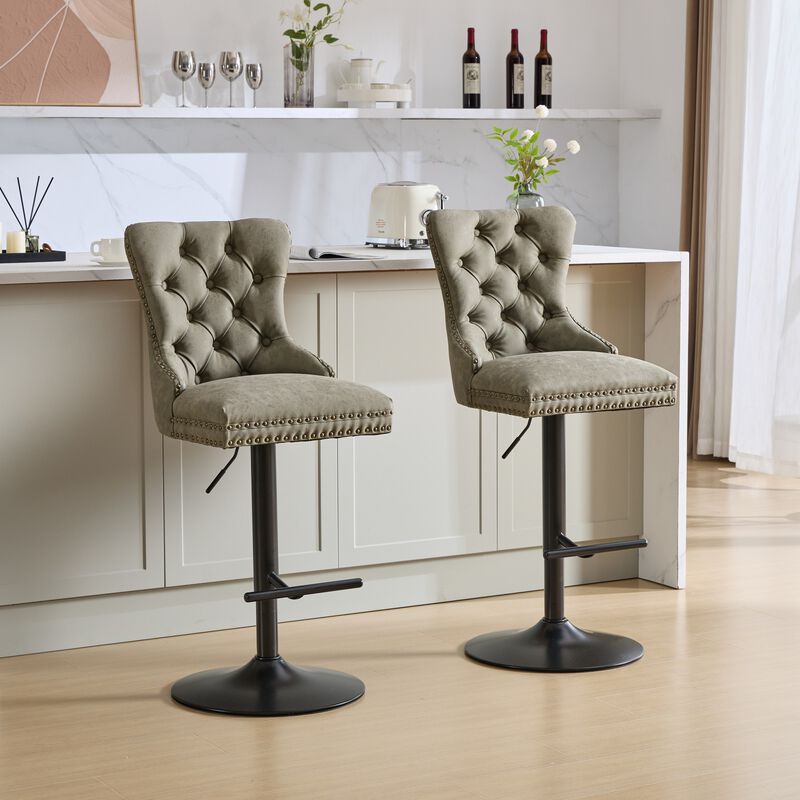 Tufted Retro Adjustable Swivel Bar Stools, Set of 2, Counter Height Chairs image number 1