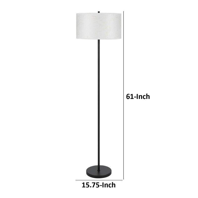 Avira 61 Inch Floor Lamp, String Pattern White Fabric Shade, Black Metal image number 7