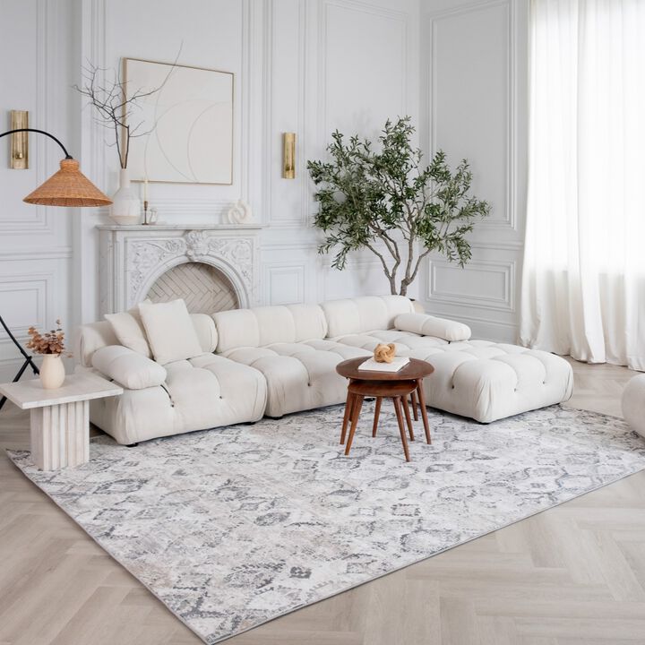 Rug Branch Widad Traditional Distressed Medallion Beige Grey Indoor Area Rug