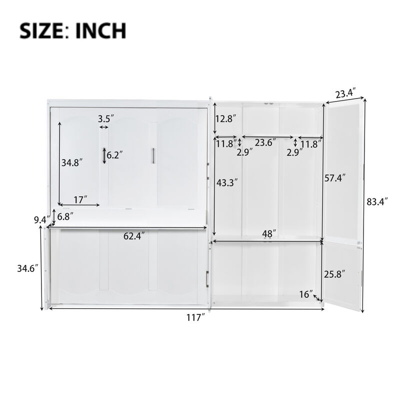 Whisen Modern Design Queen Size Murphy Bed, Folded into a Cabinet with Closet