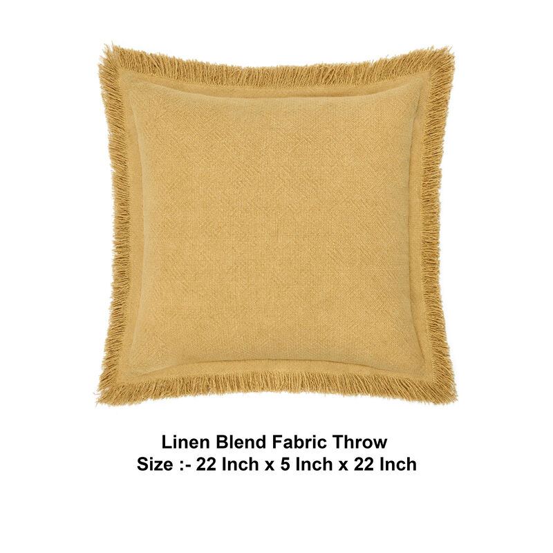 Dax Accent Throw Pillow, 22 Inch Square, Yellow Cotton Woven Texture - Benzara