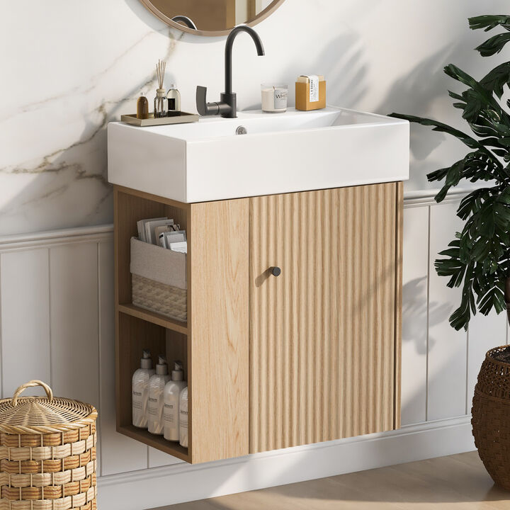 ELEMENT ACE Compact Floating Bathroom Vanity with Ceramic Basin - Space Saving Modern Design