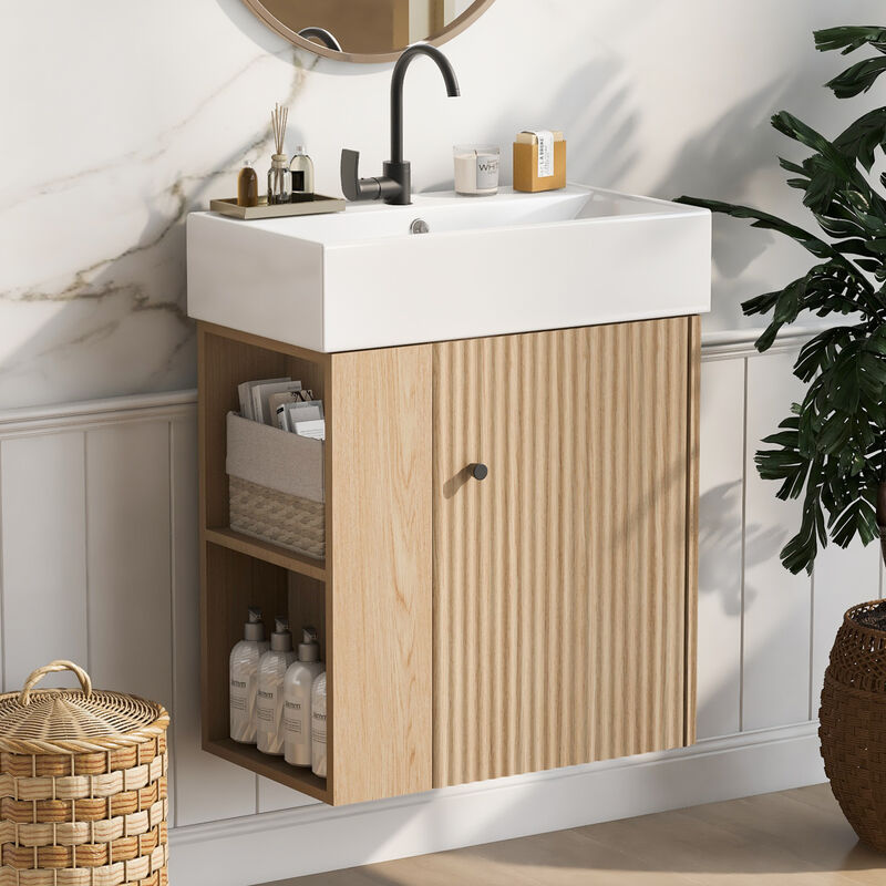 ELEMENT ACE Compact Floating Bathroom Vanity with Ceramic Basin - Space Saving Modern Design image number 1