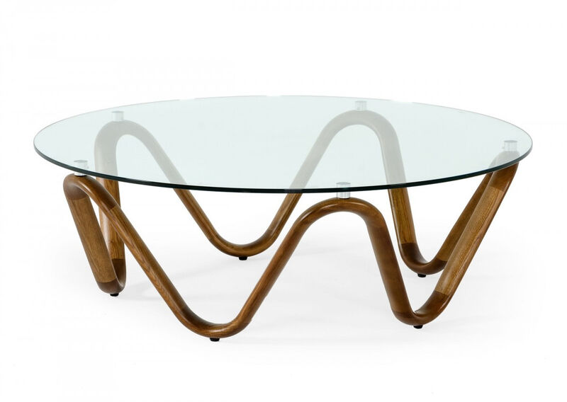 45 Walnut And Clear Glass Abstract Wood Round Coffee Table