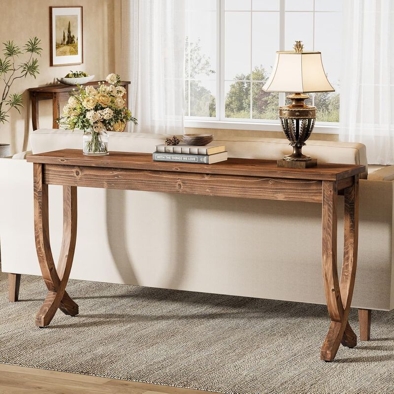 Farmhouse Entryway Console Table, Solid Wood Sofa Table for Living Room-Brown image number 1