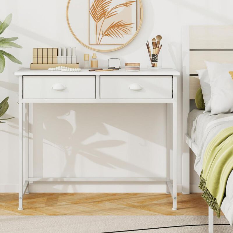 Space-Saving Home Office Desk with 2 Fabric Drawers and 4 Hanging Hooks for Storage