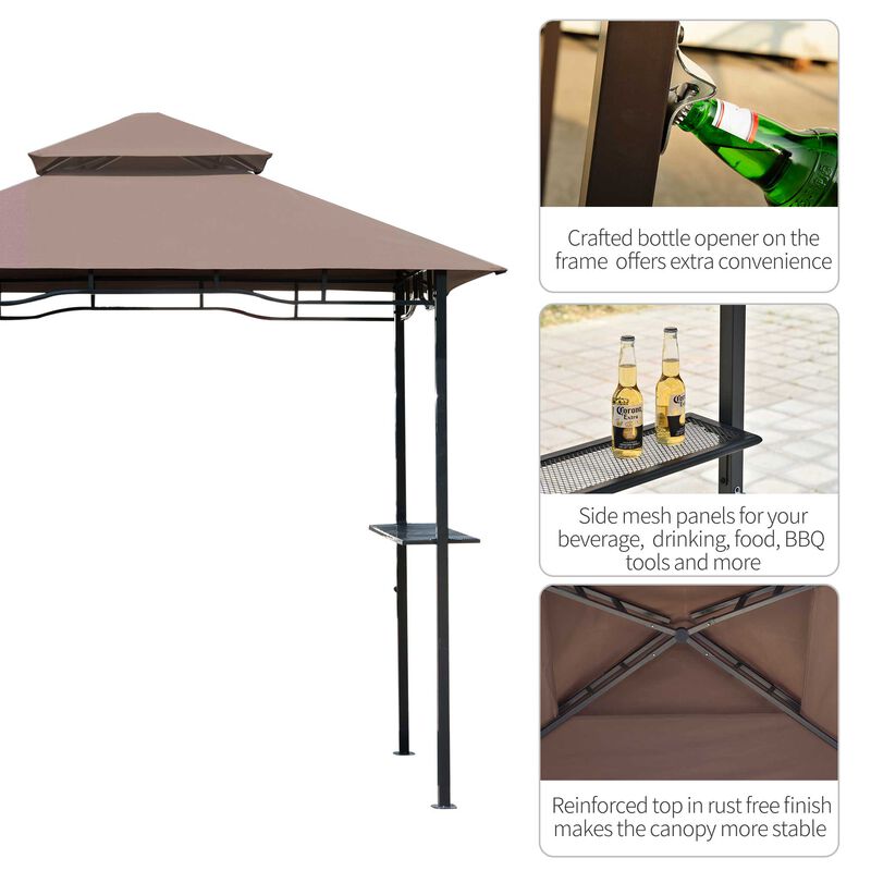 8' Patio BBQ Grill Gazebo Canopy with 2 Tier, Flame Retardant Cover, Large Storage Work Platform and Stylish Utility