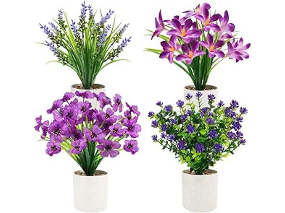 4 Pack Purple Artificial Outdoor Plants Wedding Centerpiece Decor