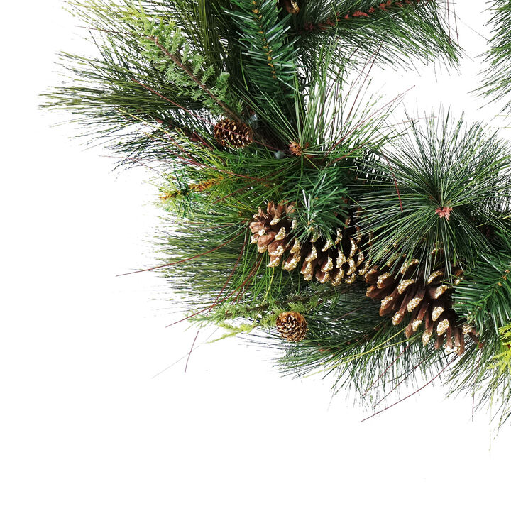 Artificial Mixed Pine with Pine Cones and Gold Glitter Christmas Wreath - 30 -Inch  Unlit