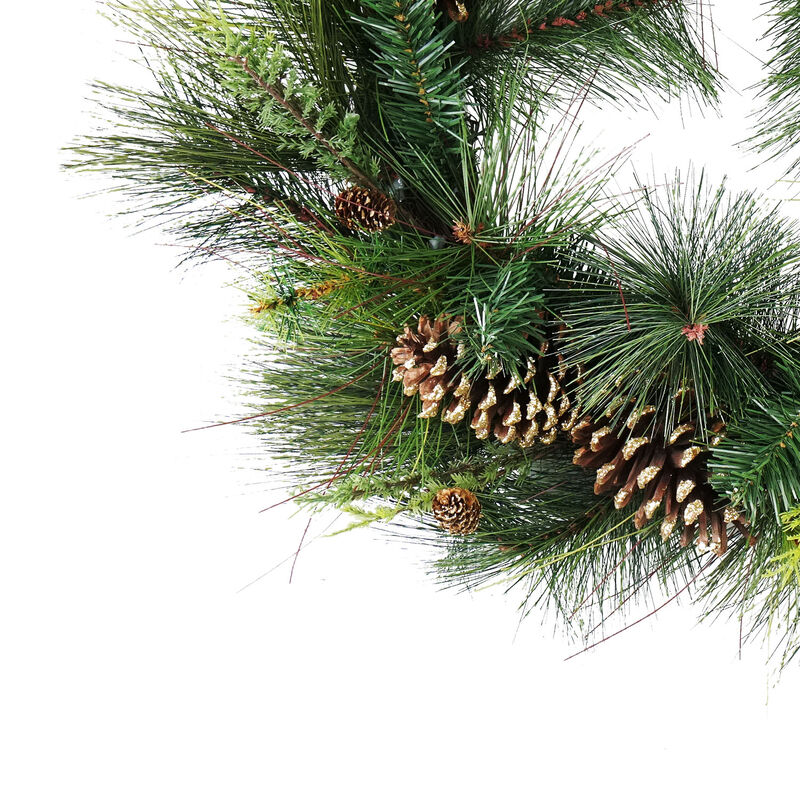 Artificial Mixed Pine with Pine Cones and Gold Glitter Christmas Wreath - 30 -Inch  Unlit image number 1