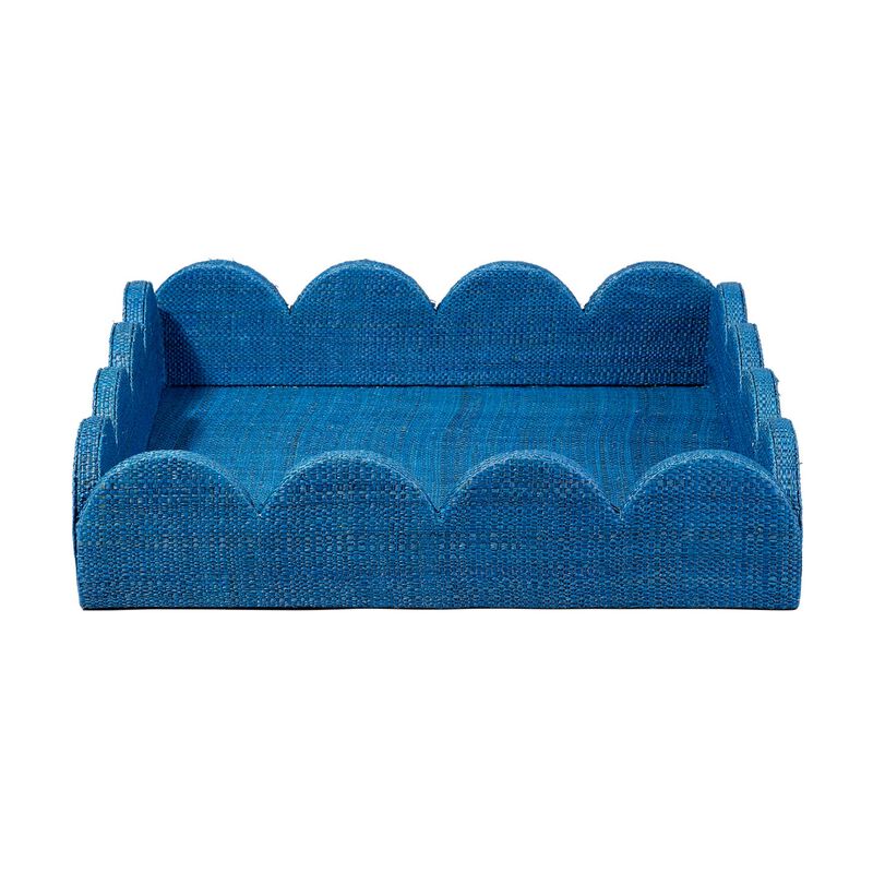 Rori Decorative Accessory Tray, Scalloped Edge 15 Inch Blue Raffia image number 0