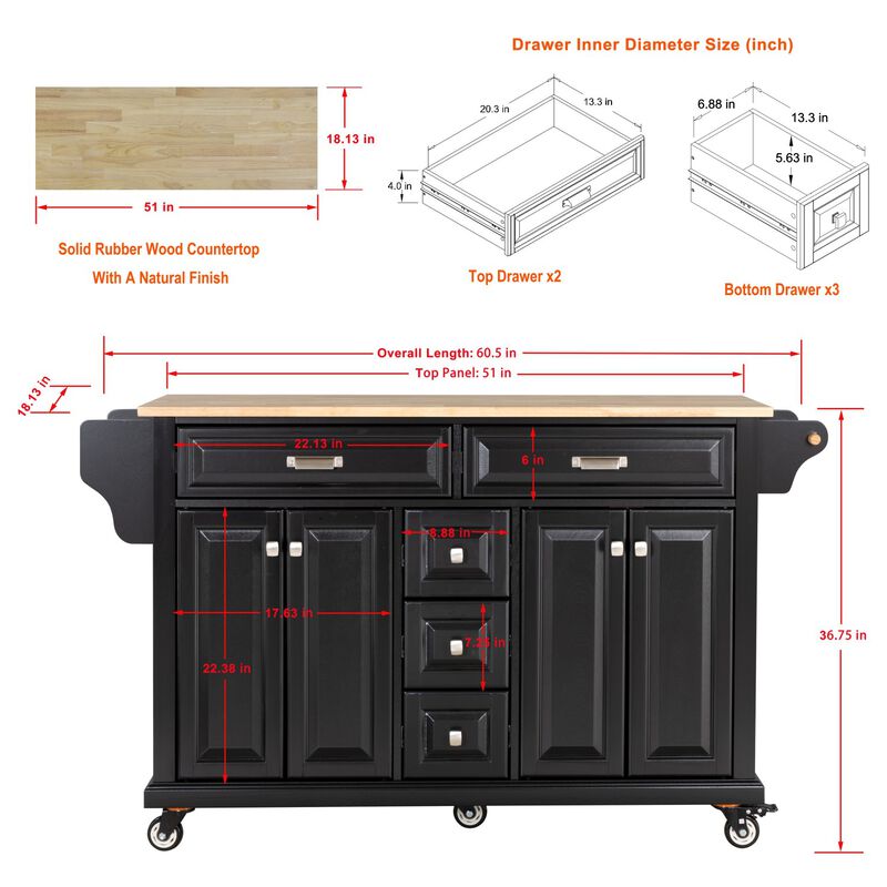 Streamdale Cambridge Natural Wood Top Kitchen Island with Storage image number 8