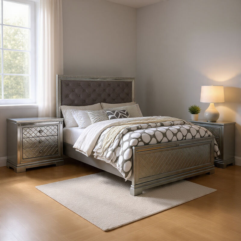 2-Piece Queen Bedroom Set &ndash; Silver Finish Bed & Matching Nightstand image number 8