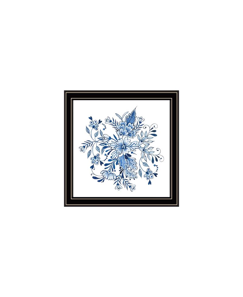 HomeRoots Set Of Two Blue And White Delph Floral Black Framed Wall Art image number 4